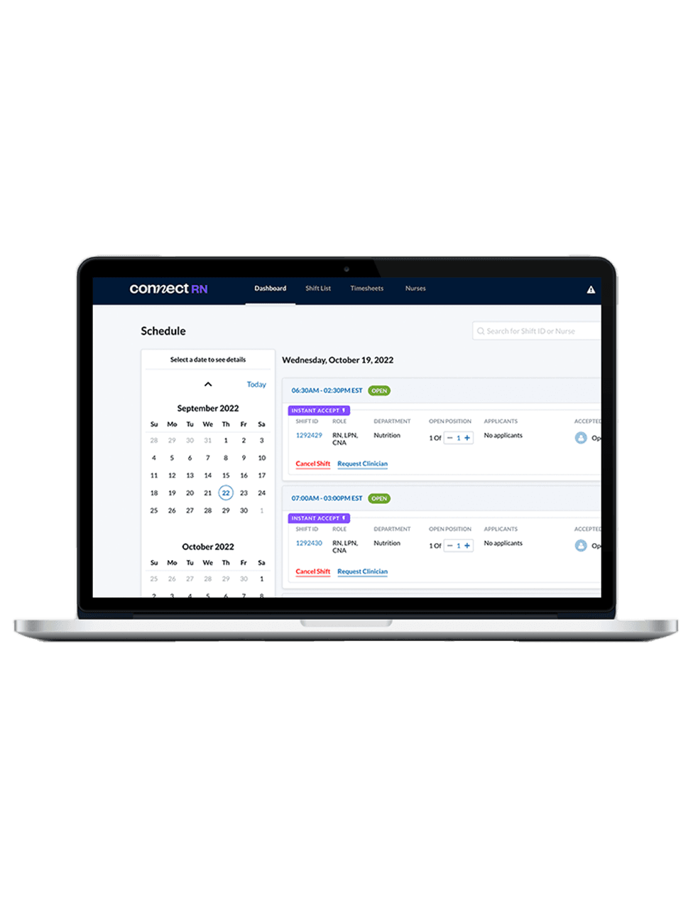 connectRN web timesheet dashboard