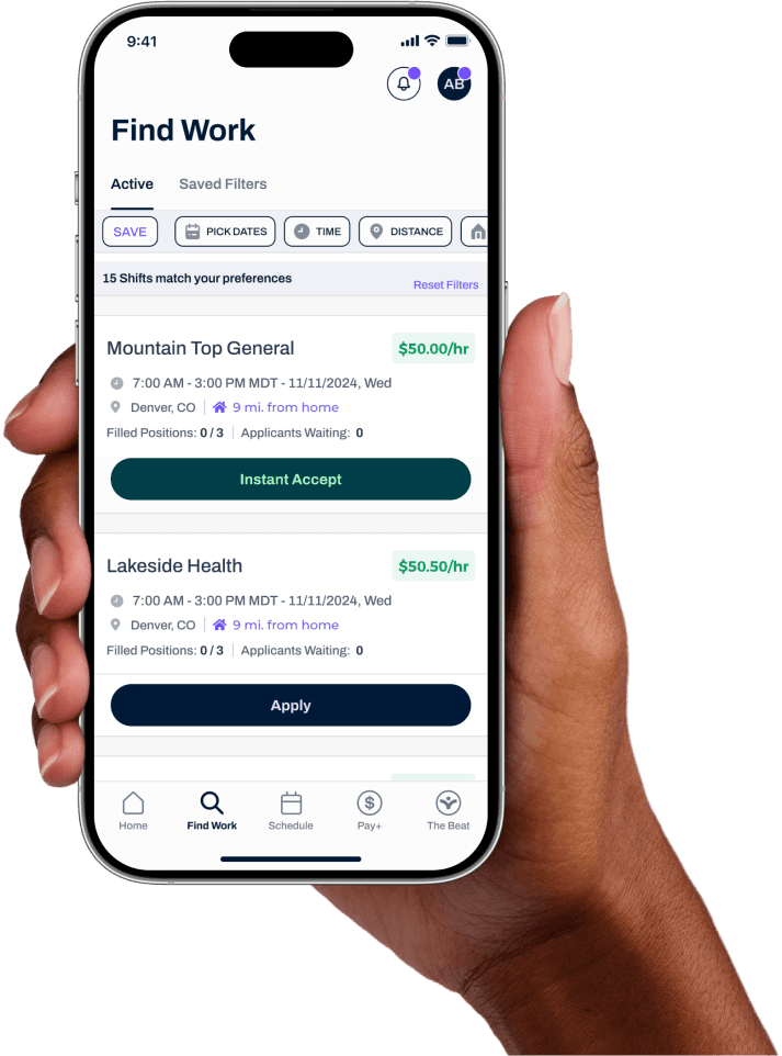 connectRN mobile shift booking screen
